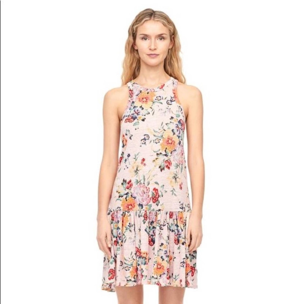 REBECCA TAYLOR Pink Marlena Floral 100% Linen Short Casual Dress S